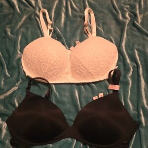 Victoria's Secret White and Black Lace Bra Set